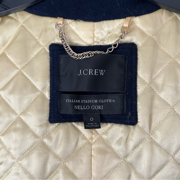 J. Crew Summit Parka Coat Italian Stadium Cloth Wool in Navy Gold Trim size 0 - Picture 8 of 14